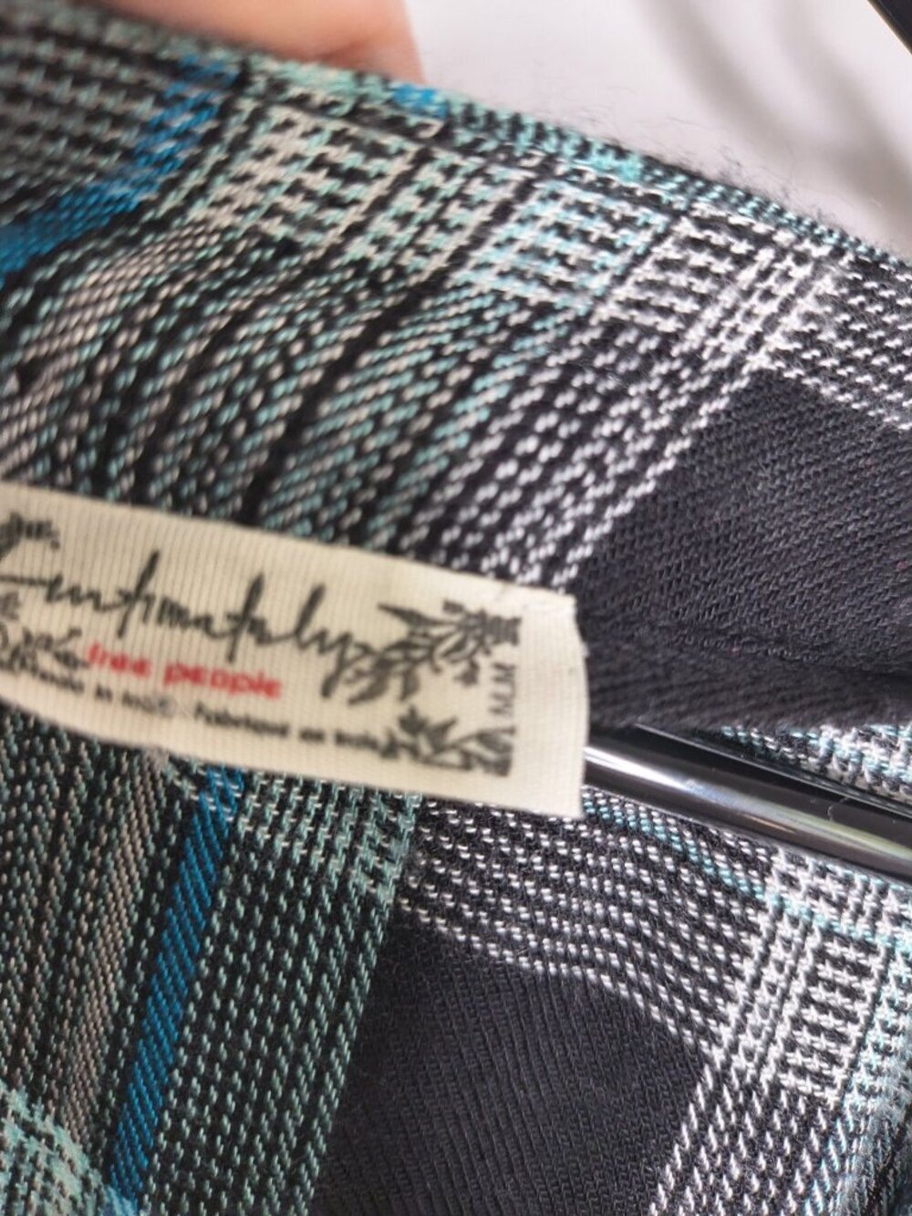 Falling For Flannel Free People Greenish Blue Checkered Romper Size M Oversized - Picture 7 of 15